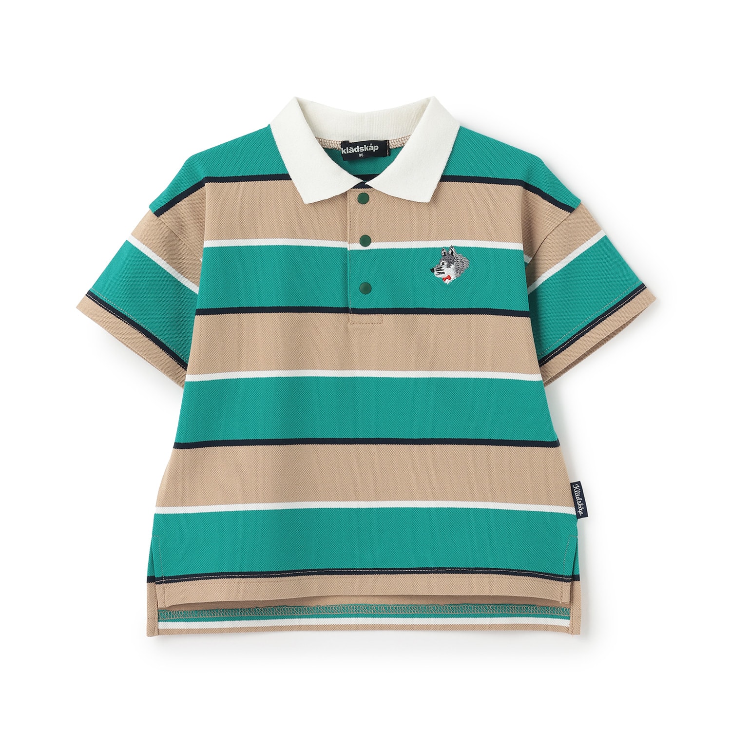 オオカミワンポイントボーダー半袖ポロシャツ