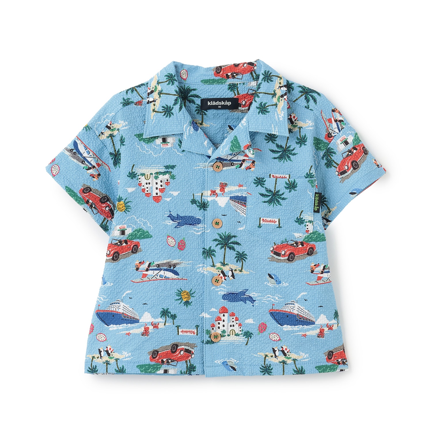 乗り物総柄半袖開衿シャツ