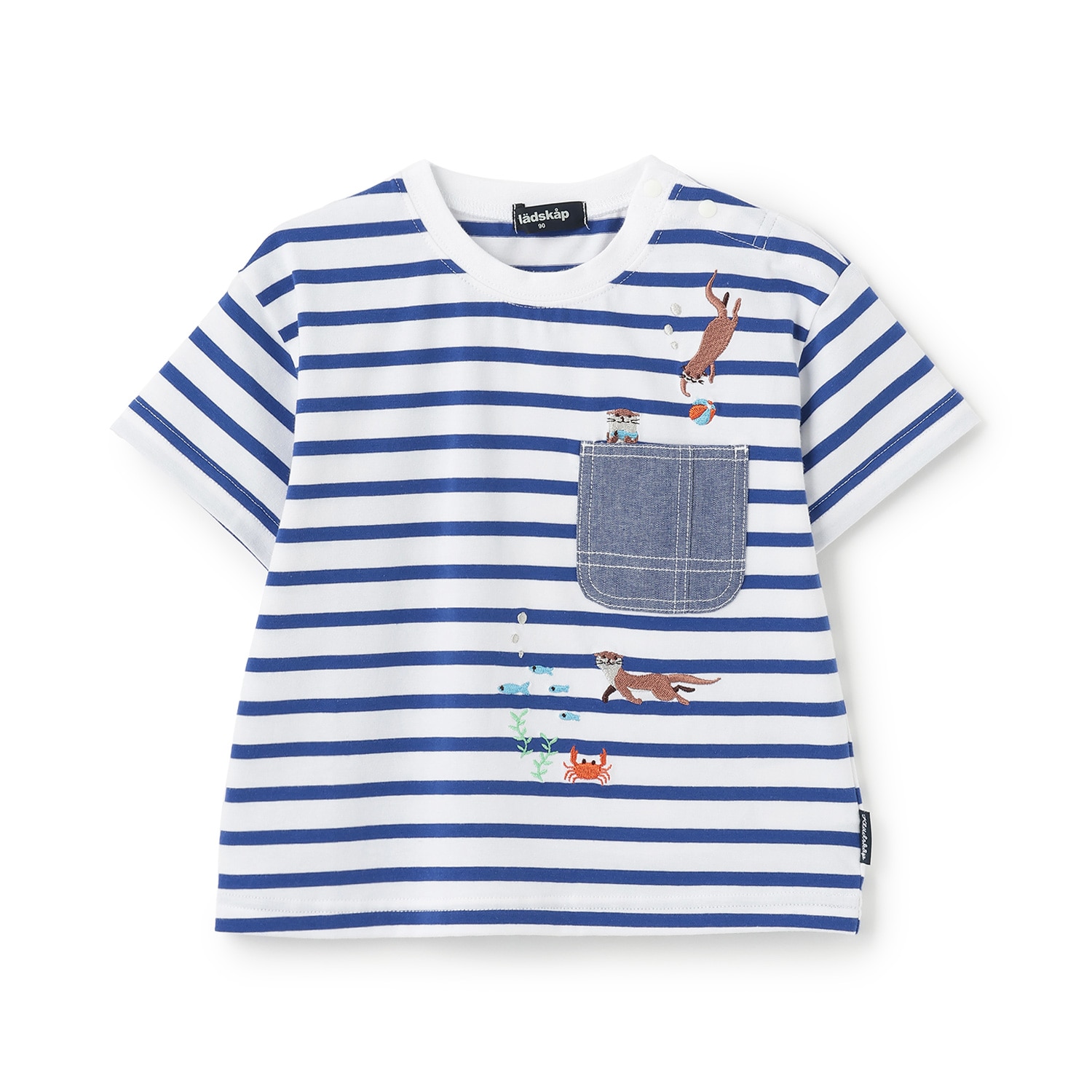 カワウソ刺しゅうボーダー半袖Tシャツ