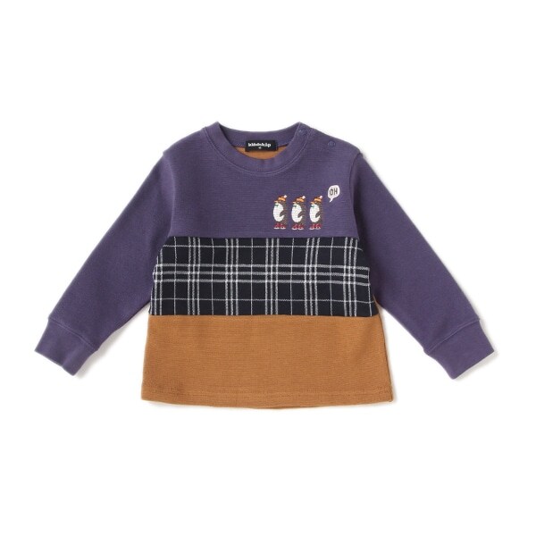 アニマル刺しゅうチェック切り替えTシャツ