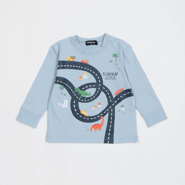 【人気商品再入荷】【直営店で取り扱い無し】車×道路×恐竜長袖Tシャツ