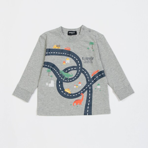 【人気商品再入荷】【直営店で取り扱い無し】車×道路×恐竜長袖Tシャツ