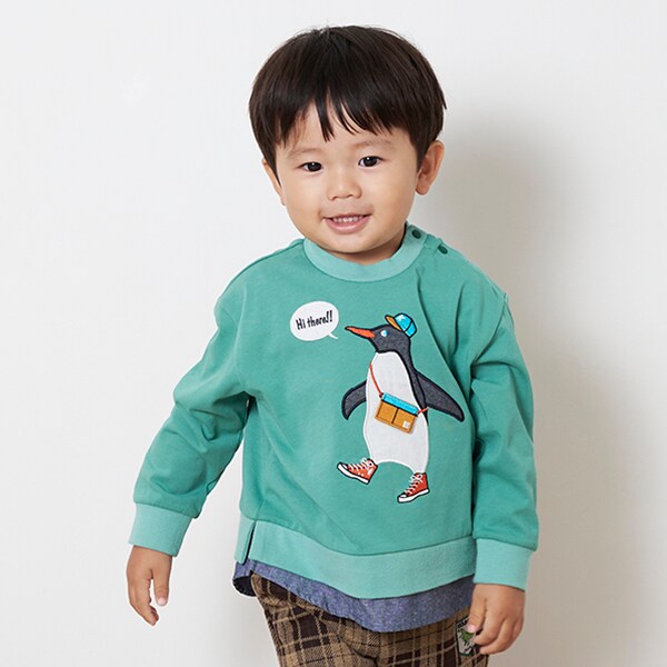 【人気商品再入荷】【直営店で取り扱い無し】ペンギン裾レイヤード風長袖Tシャツ