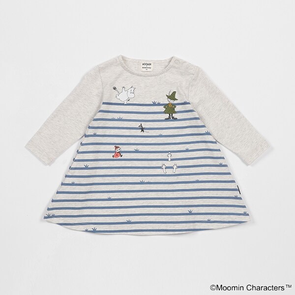 【MOOMIN】プリントボーダー長袖ワンピース