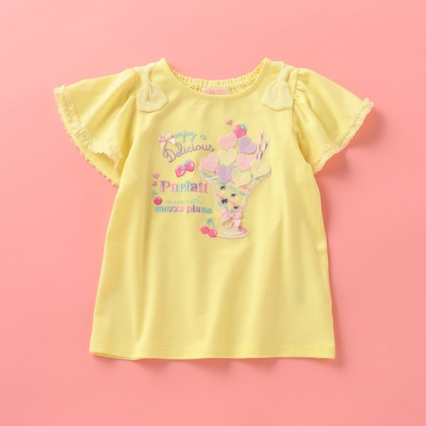 パフェ刺しゅう肩リボンTシャツ(90 レモン イエロー): キッズ