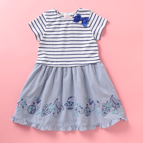 Narumiya Online ナルミヤ オンラインの公式通販サイトフルーツ刺しゅうボーダードッキングワンピース 100 紺 キッズ
