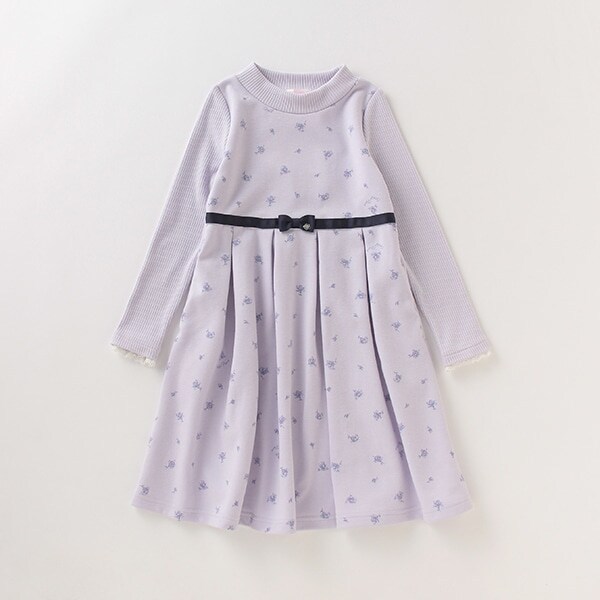 メゾピアノ♡おもちゃ柄ワンピース90センチ♡ ワンダーランド柄 ドッキングワンピース(90cm サックス): キッズ