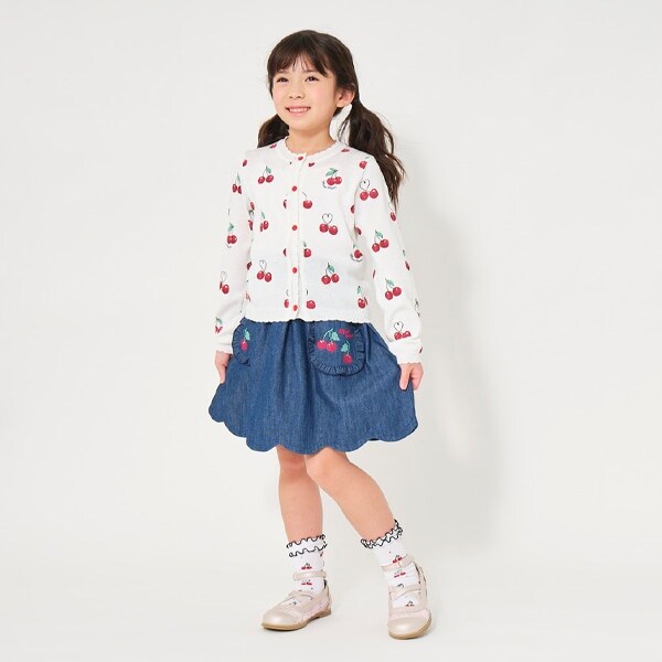 裾スカラップチェリー刺しゅうスカート