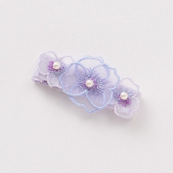 パンジー刺しゅうヘアクリップ(F ラベンダー): キッズ