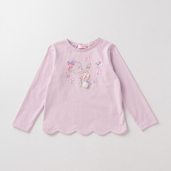花柄ウサギ裾スカラップTシャツ