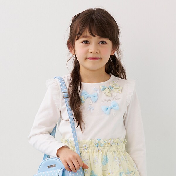 リボンイッパイ長袖Tシャツ(90cm オフ ホワイト): キッズ