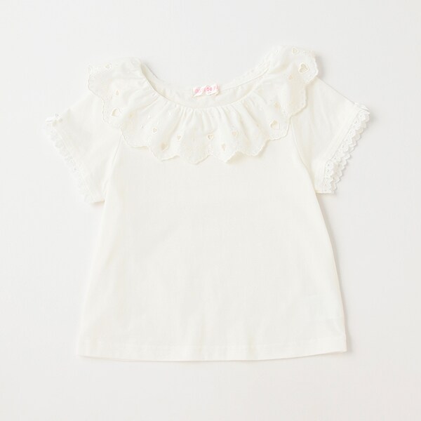 ハート刺しゅうフリル衿　半袖Tシャツ
