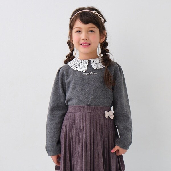 レース衿 長袖Tシャツ(110cm グレー): キッズ - ナルミヤ オンライン