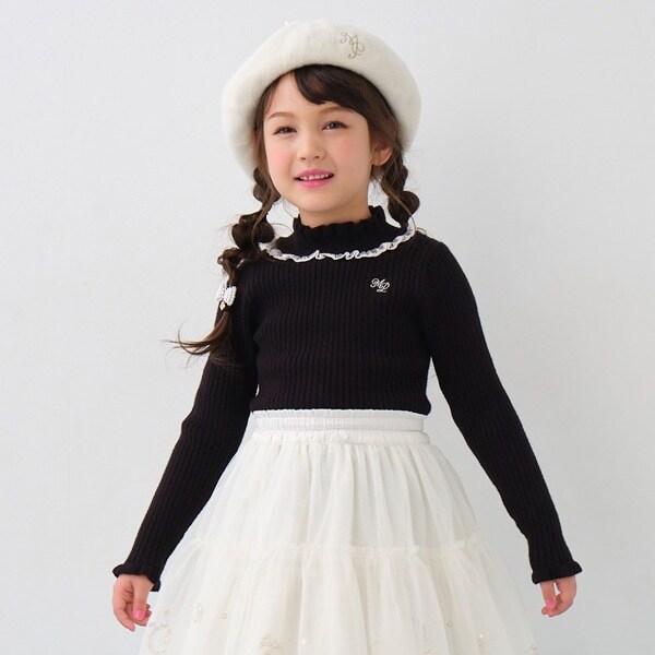 ヨークレース　プチハイネック　ニットプルオーバー