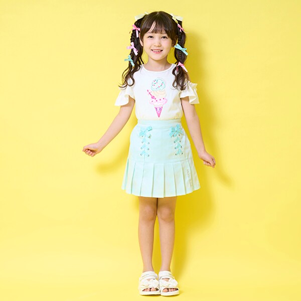 レースアップリボン　裾プリーツ　スカパン