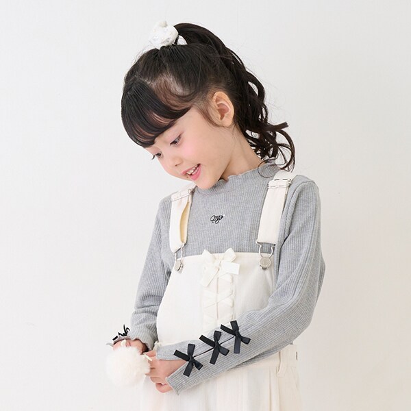 袖リボン プチハイネック 長袖Tシャツ(110cm ライト ピンク