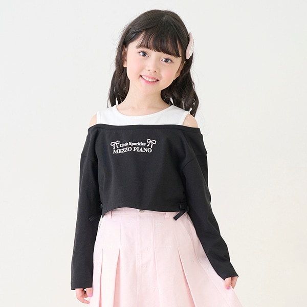 【激安通販 オンラインショップ】 レイヤード風短丈 ナルミヤ - キッズ 黒): 長袖Tシャツ(110cm トップス