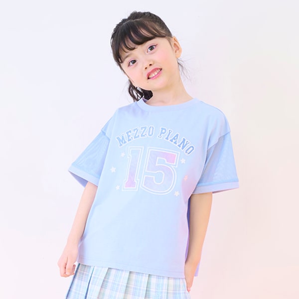 ナンバリング 袖メッシュ半袖Tシャツ(110cm サックス): キッズ