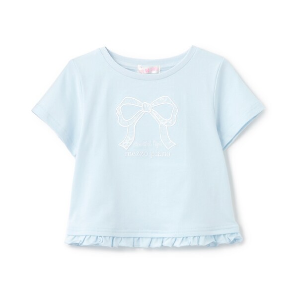 リボンアップリケ　半袖Tシャツ