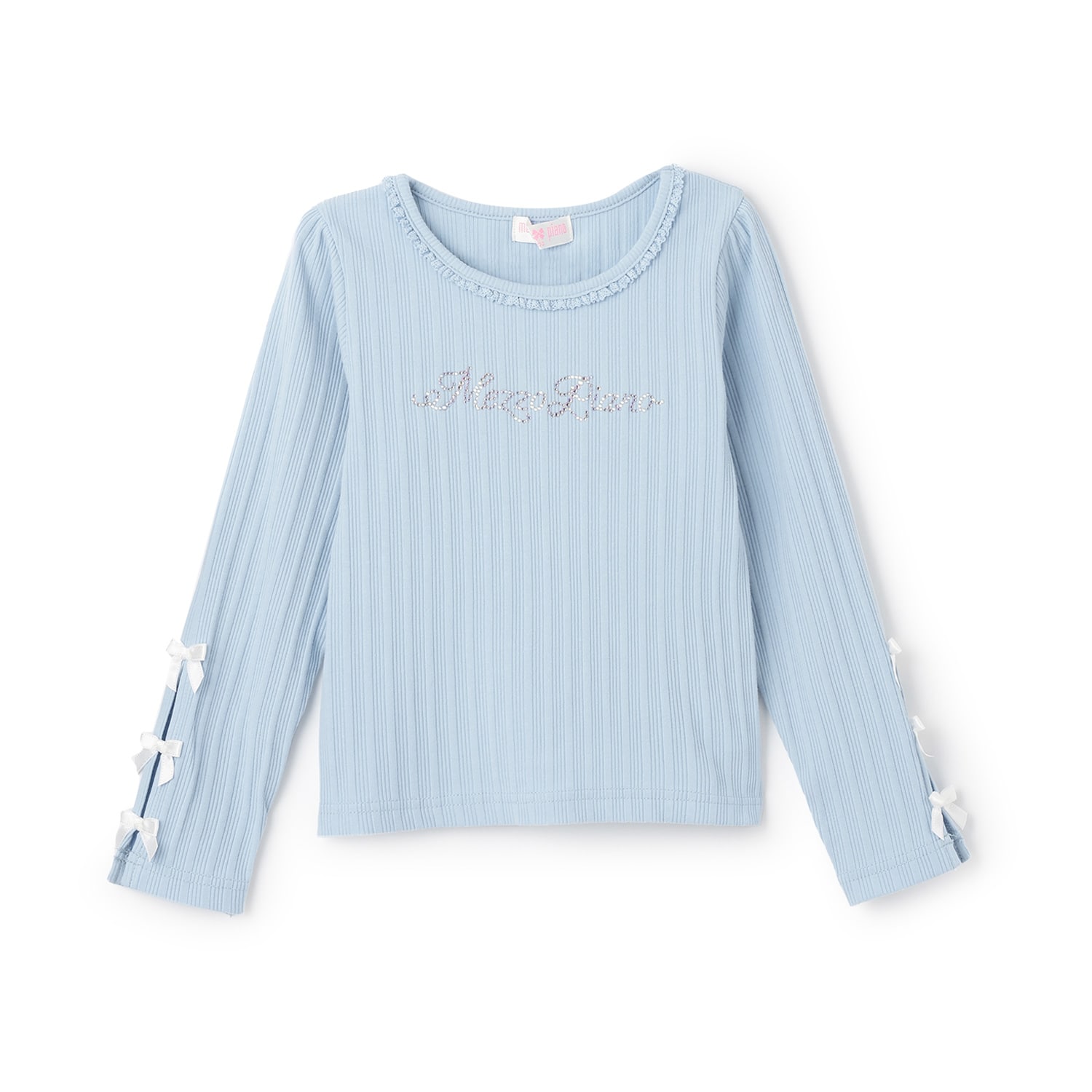 ラインストーンロゴ　テレコ長袖Tシャツ