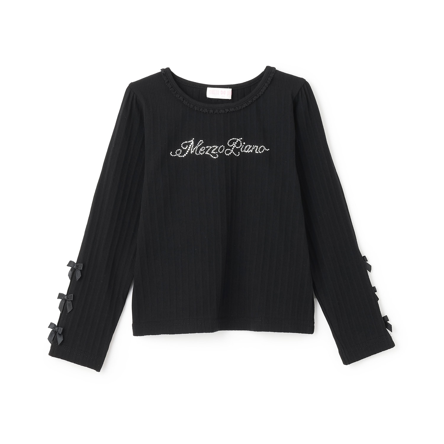 ラインストーンロゴ　テレコ長袖Tシャツ