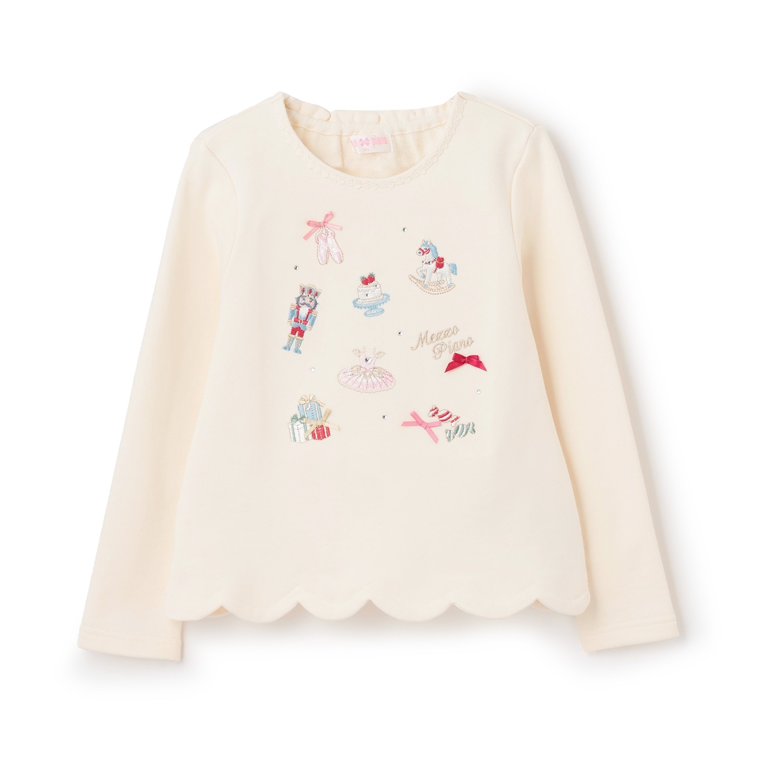 くるみ割り人形アップリケ裾スカラップトレーナー