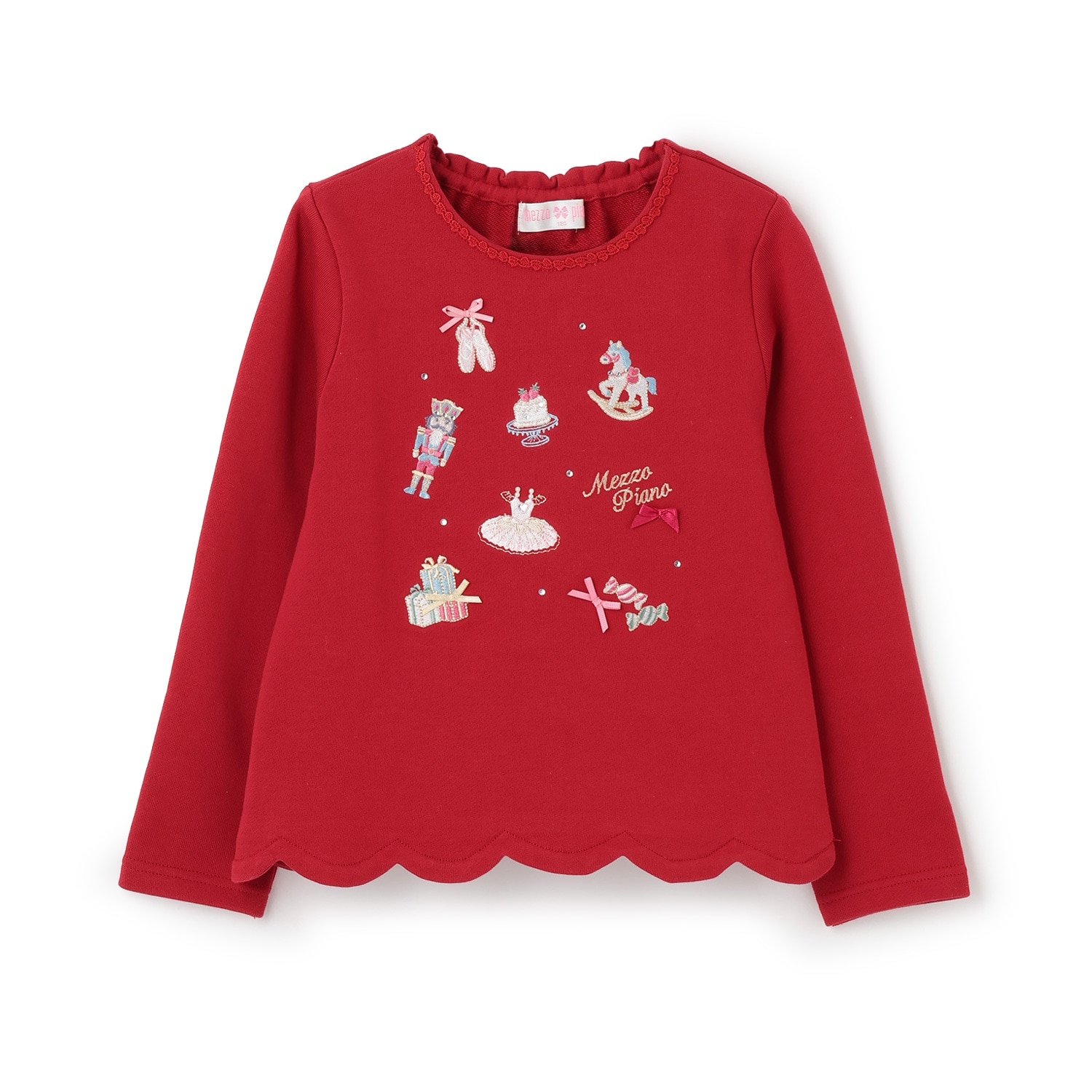 くるみ割り人形アップリケ裾スカラップトレーナー