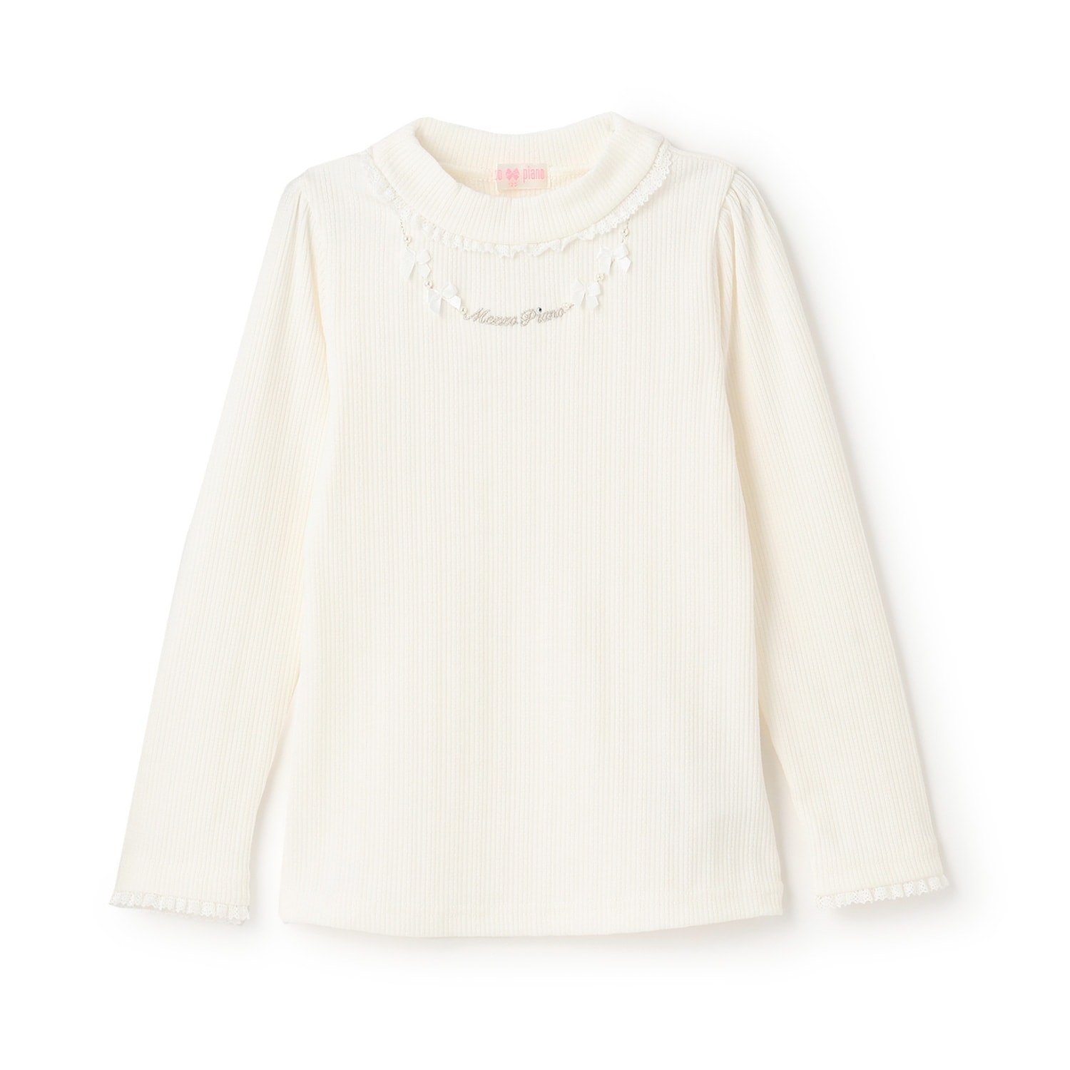 リボンネックレス風　プチハイ長袖Tシャツ