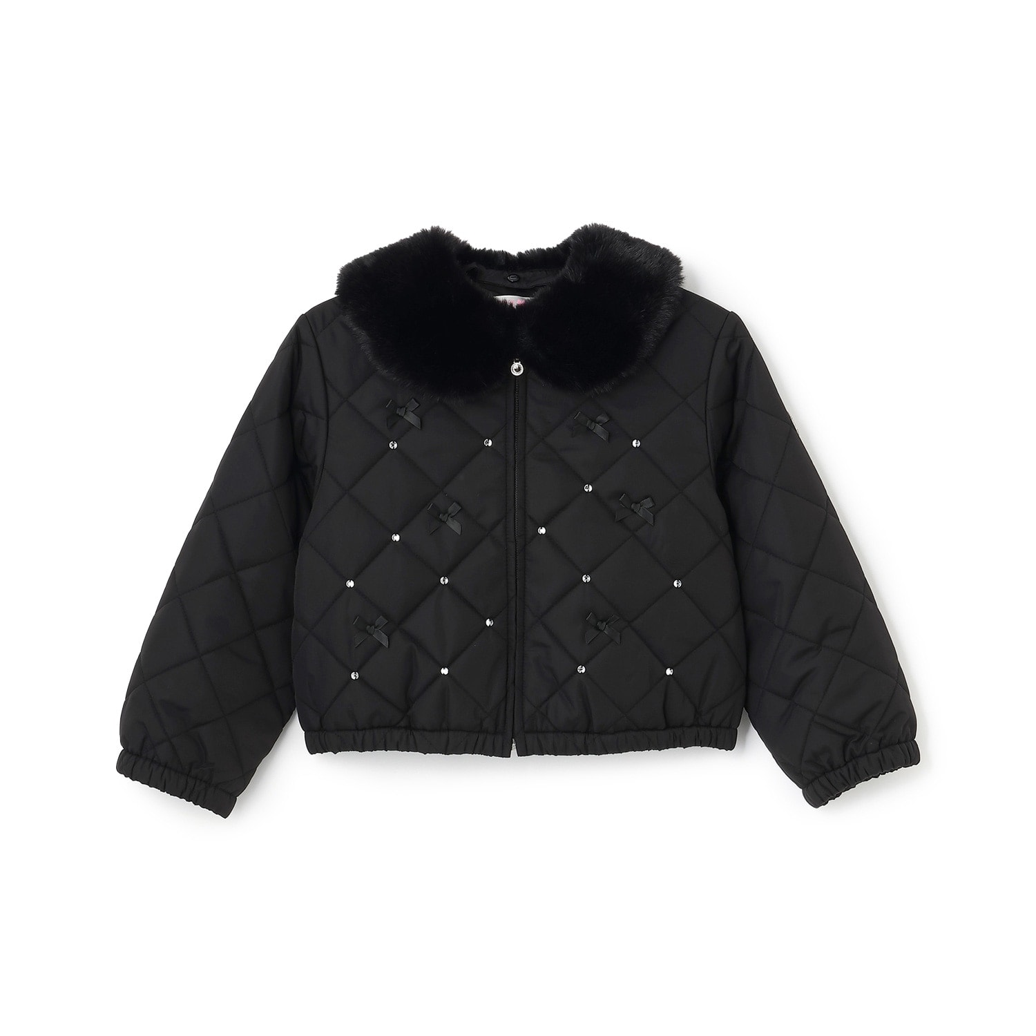 リボンキルティング　フェイクファー衿つきブルゾン