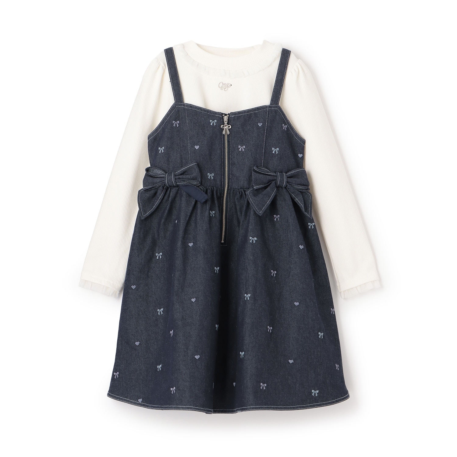 リボン刺しゅうキャミワンピース＆長袖Tシャツセット