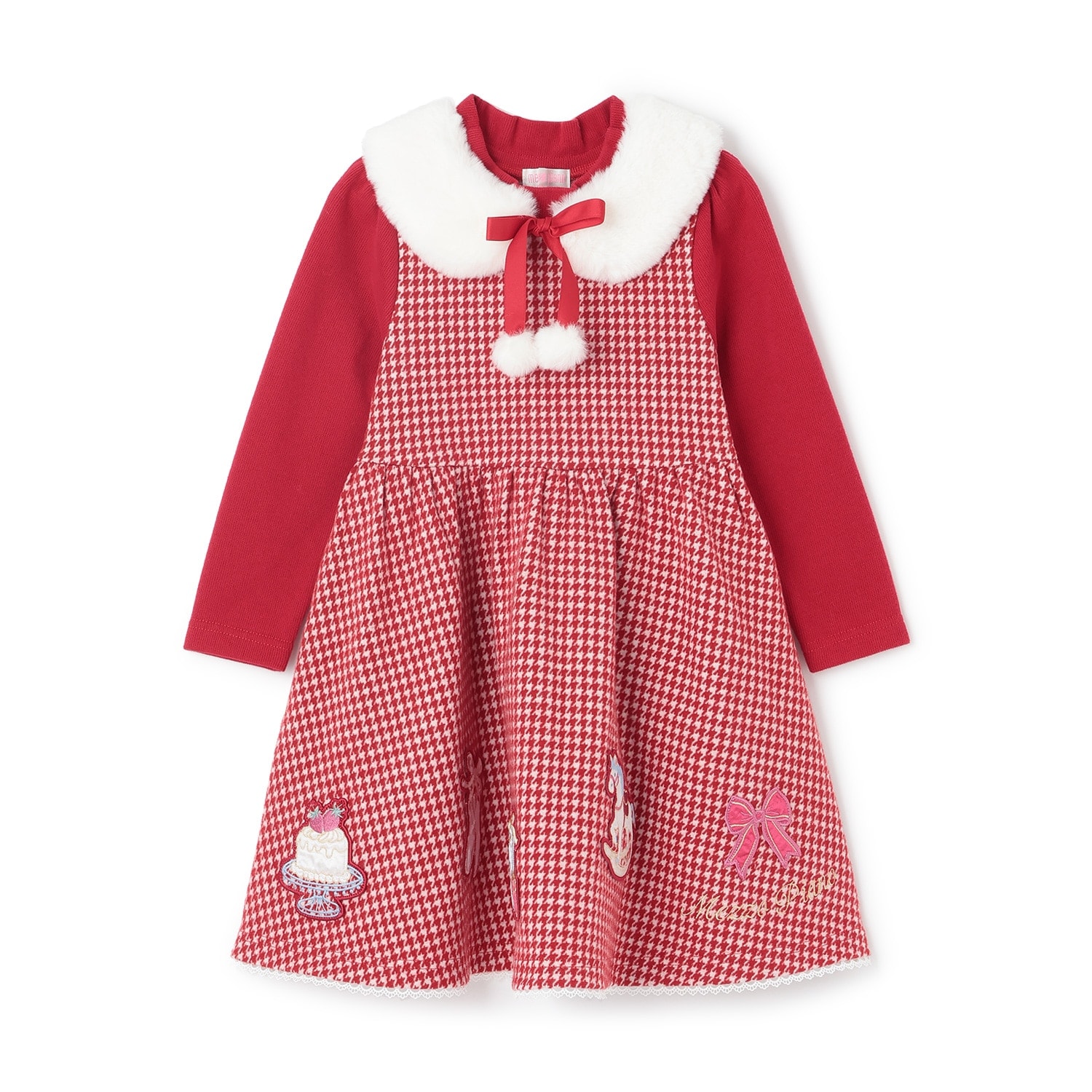 千鳥ジャガード カットワンピース ティペットつき