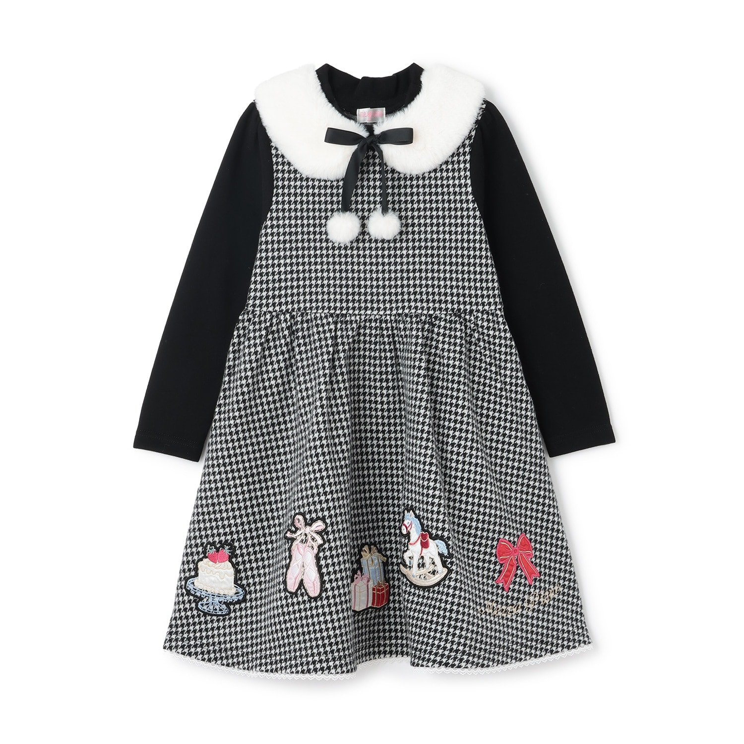 千鳥ジャガード カットワンピース ティペットつき