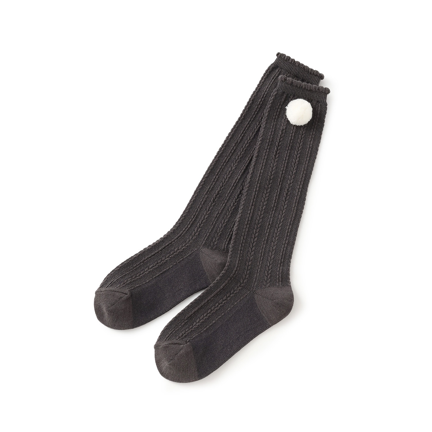 ボン天つき　ケーブルハイソックス