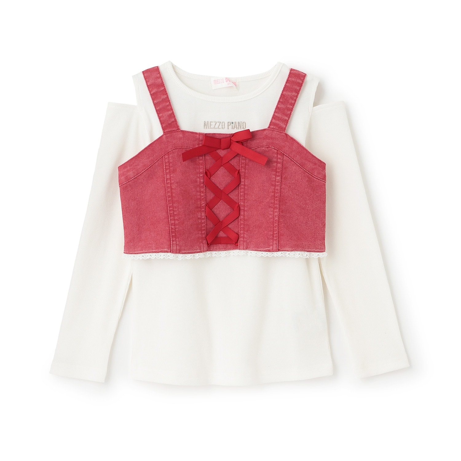 レースアップリボンビスチェ＆長袖Tシャツセット