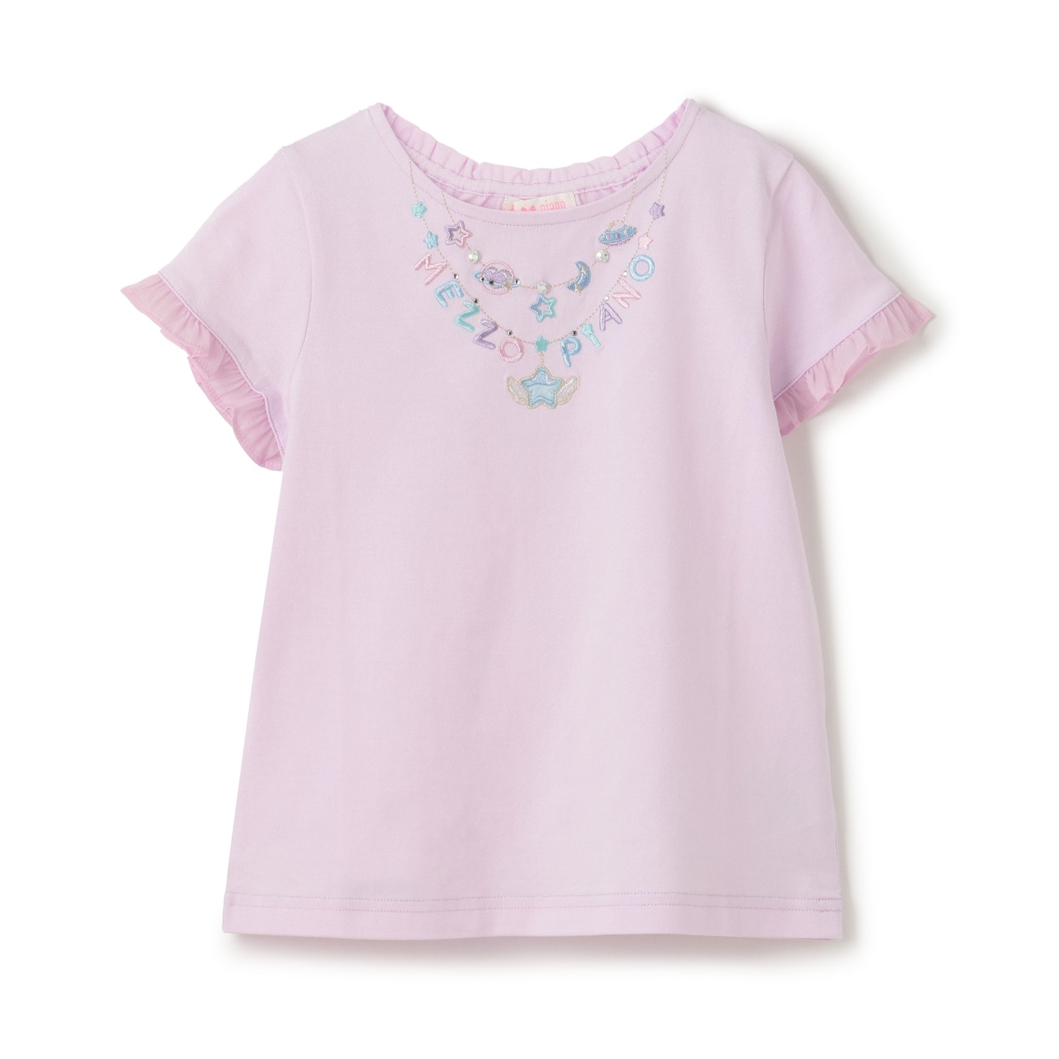 ネックレス刺しゅう　袖フリル　半袖Tシャツ