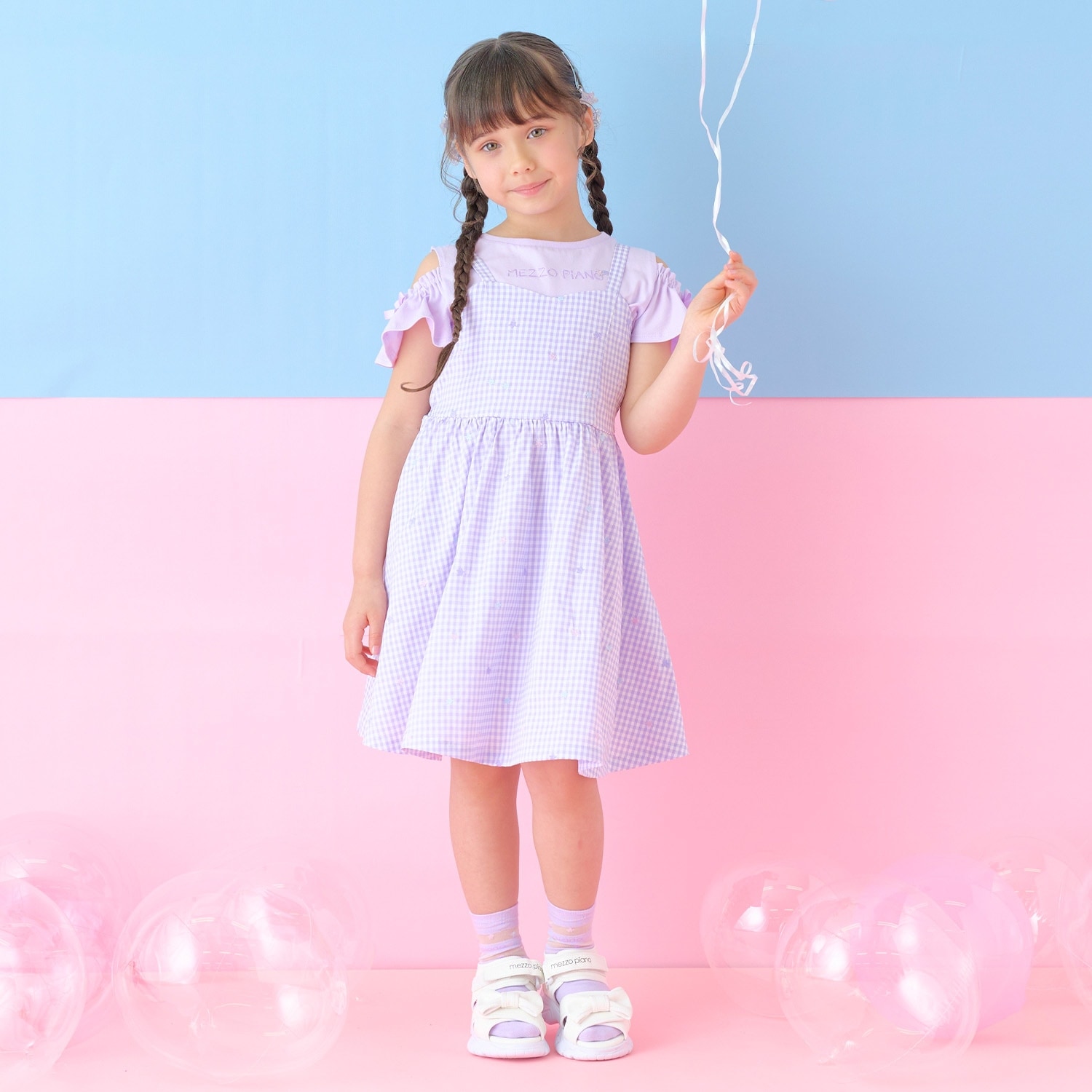 肩開き半袖Tシャツ&星キャミワンピースセット