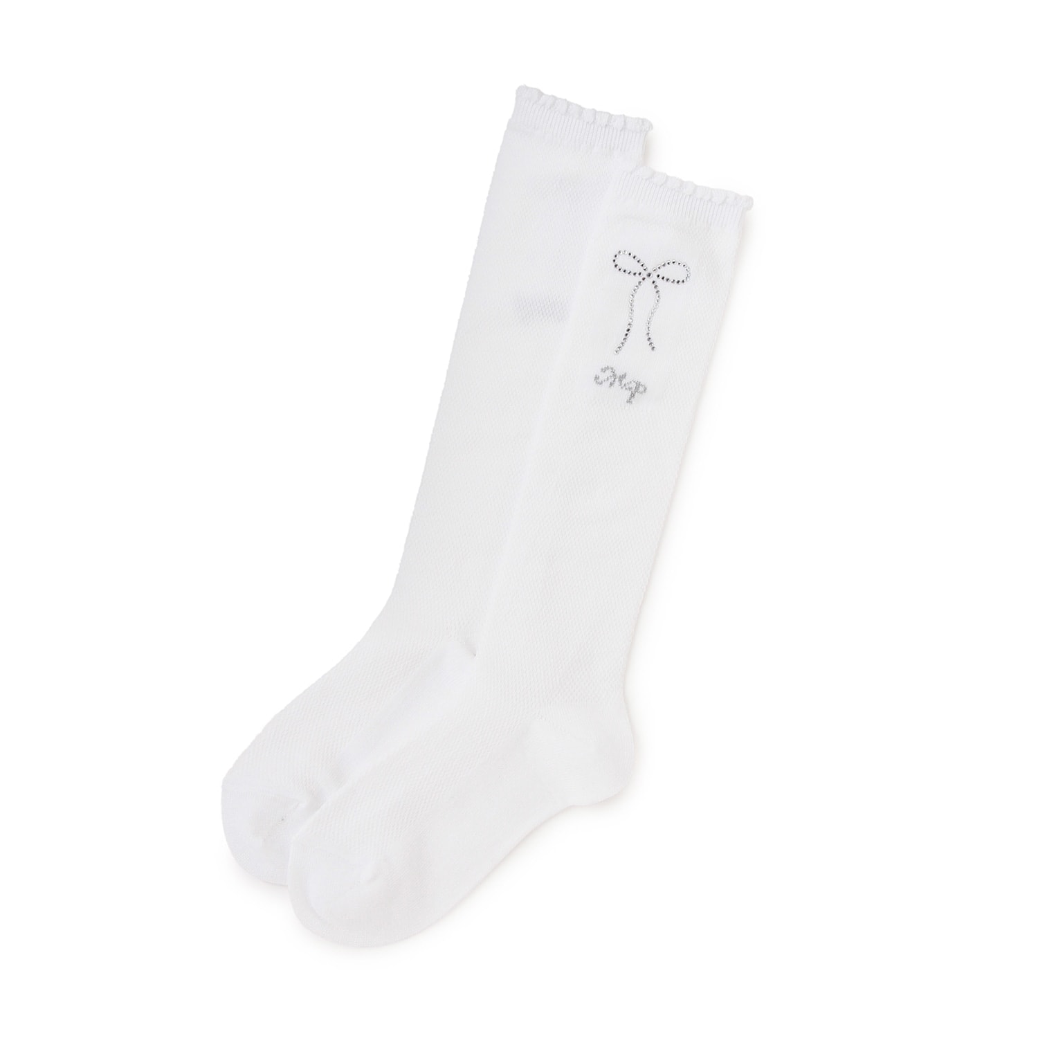 ラインストーンつき　透かし柄ハイソックス