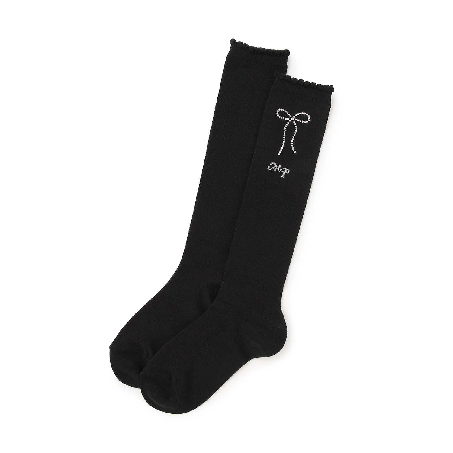 ラインストーンつき　透かし柄ハイソックス