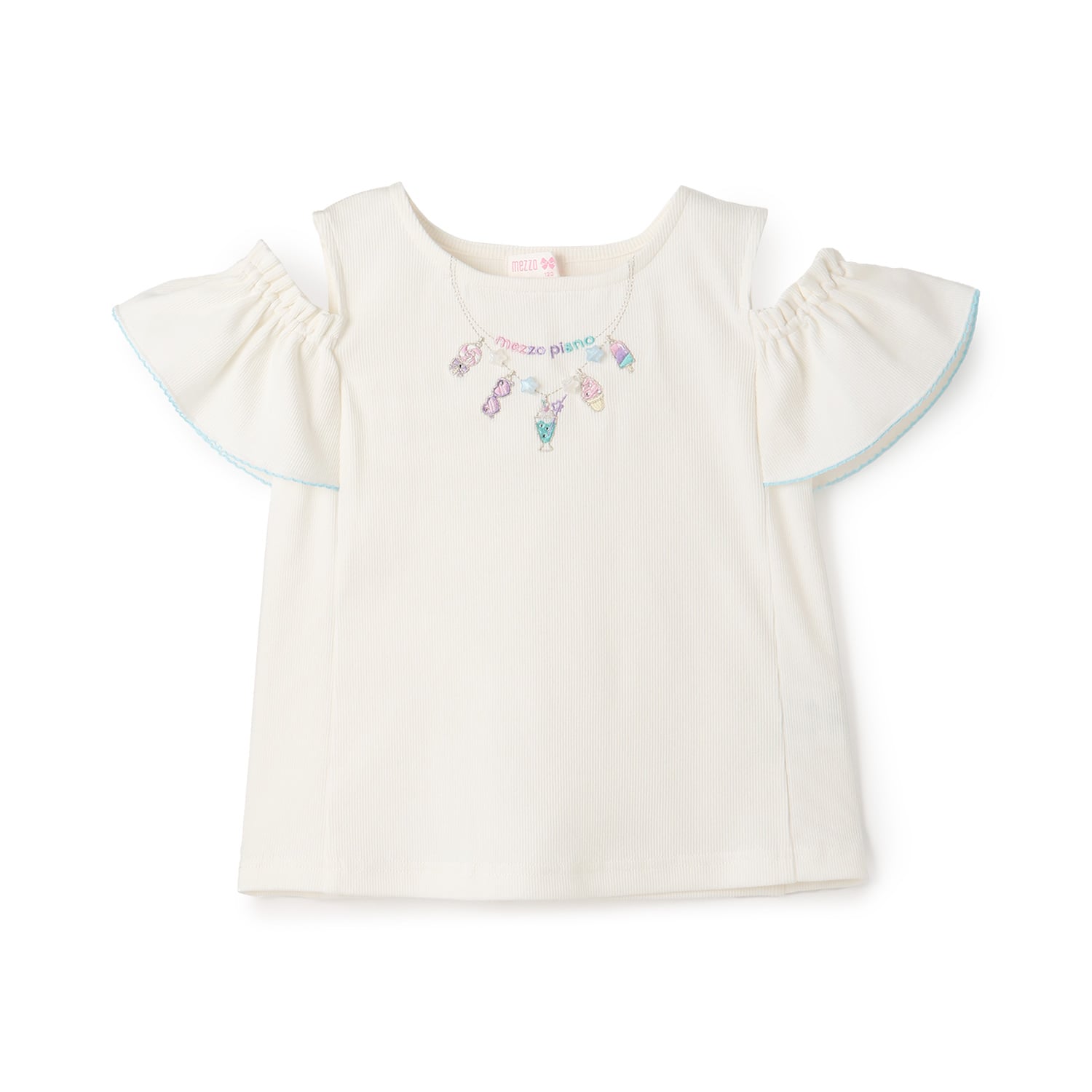 ネックレス刺しゅう　肩開き2way　半袖Tシャツ