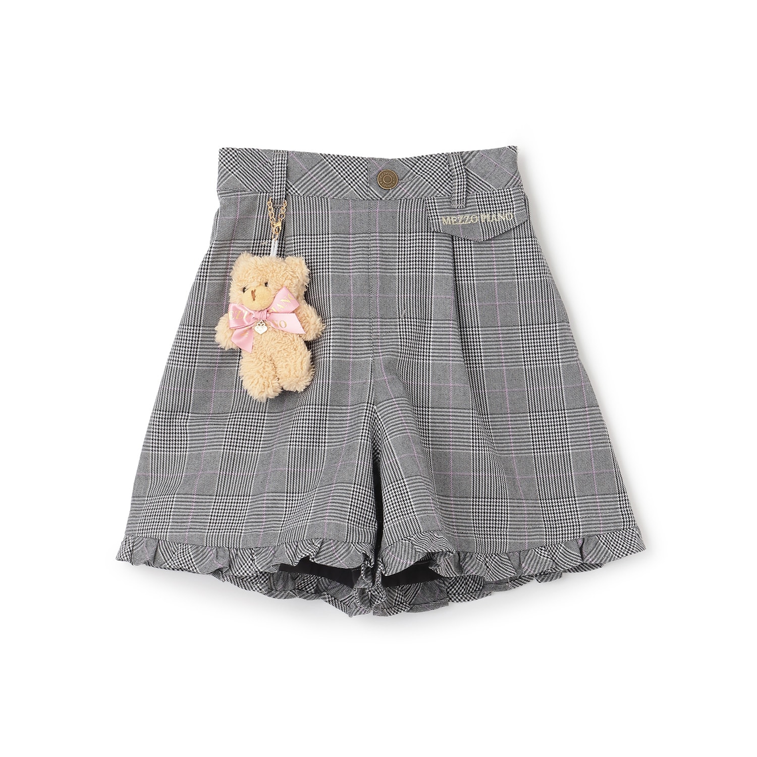 【人気商品再入荷】【直営店で取り扱い無し】クマチャームつき　グレンチェックショートパンツ