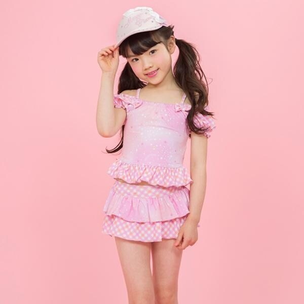 Narumiya Online ナルミヤ オンラインの公式通販サイトリボンつきギンガムフリルセットアップ水着 80 ライト ピンク キッズ