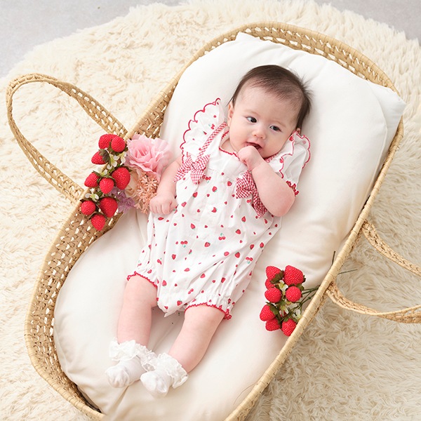 イチゴ柄 半袖ロンパース(70cm 白): 新生児 ナルミヤ オンライン公式サイト