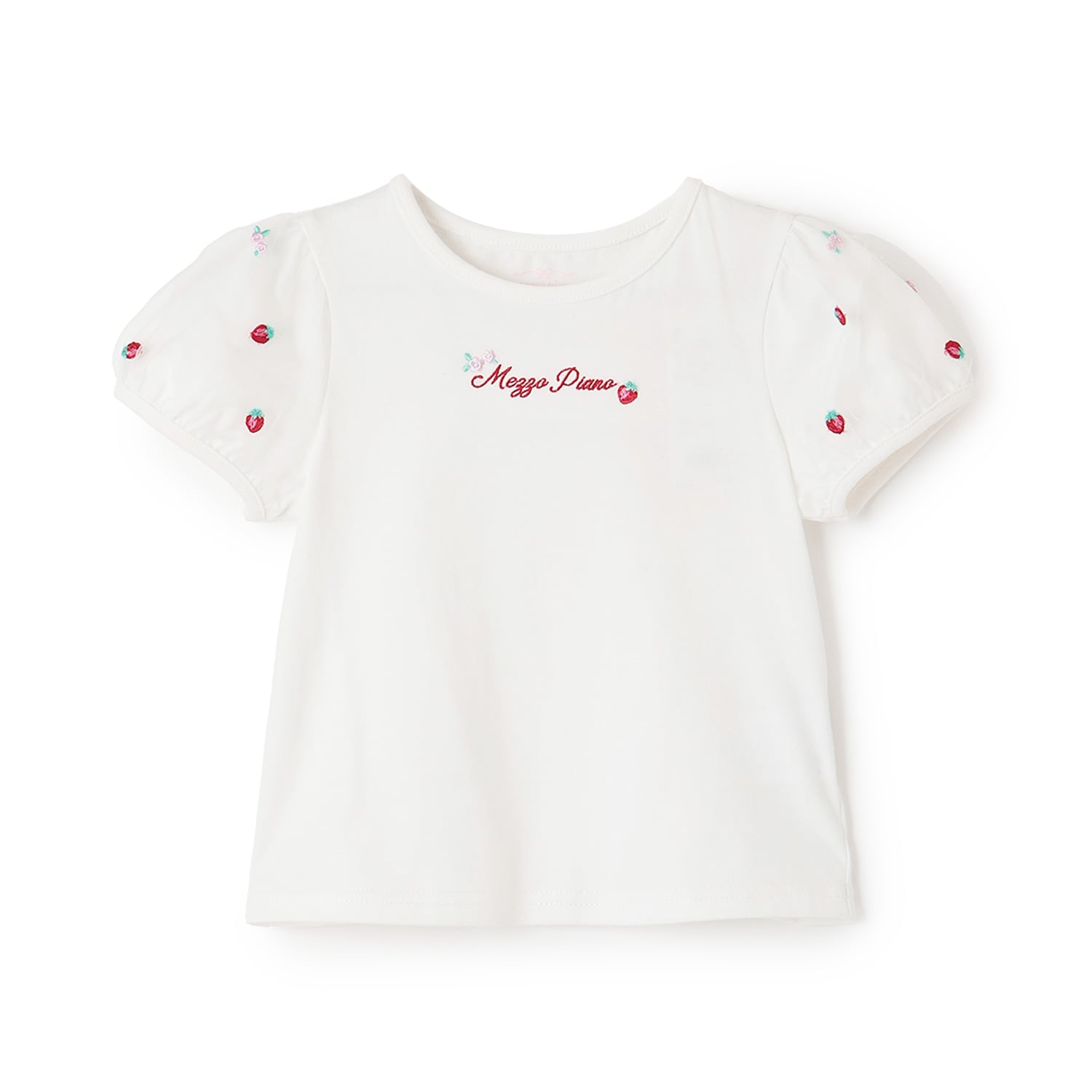イチゴ刺しゅうチュール袖 Tシャツ