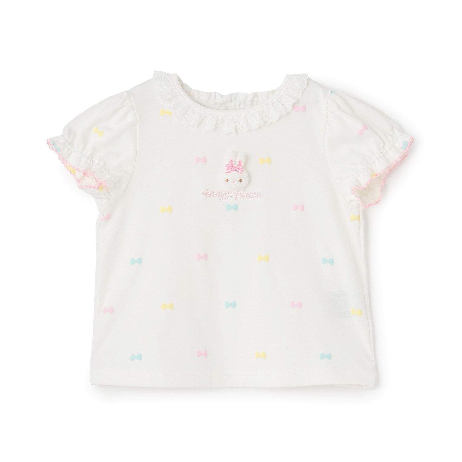 ウサギマスコットつき　リボン柄　半袖Tシャツ