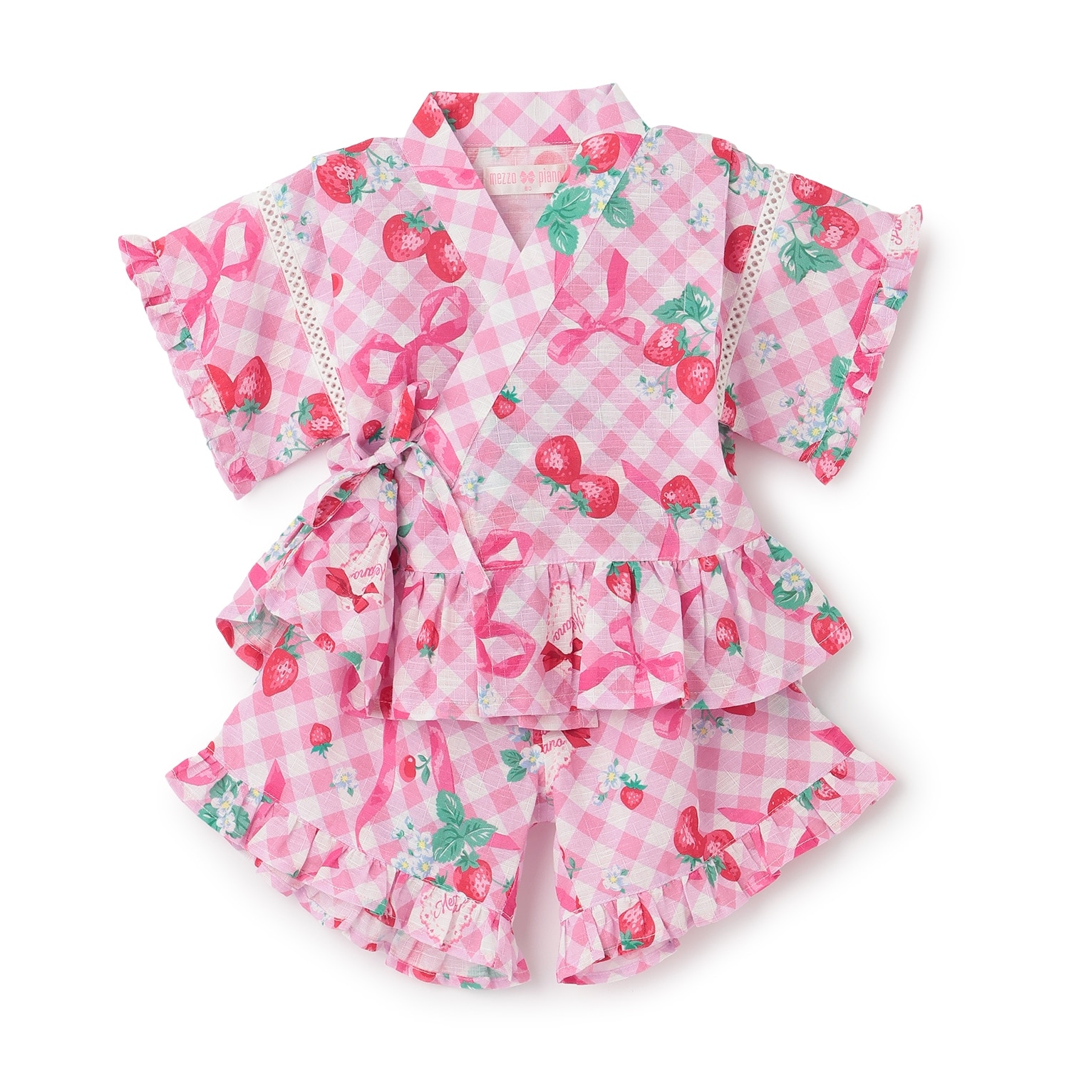 ギンガムいちご柄 甚平