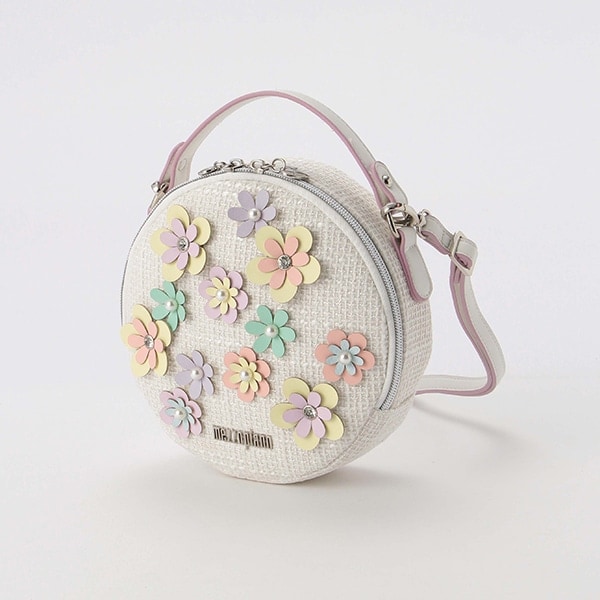 お花モチーフツイード風ショルダーバッグ(F 薄ベージュ): キッズ