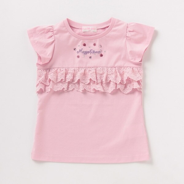 ビジューつきフリルTシャツ(110 ライト ブルー): キッズ