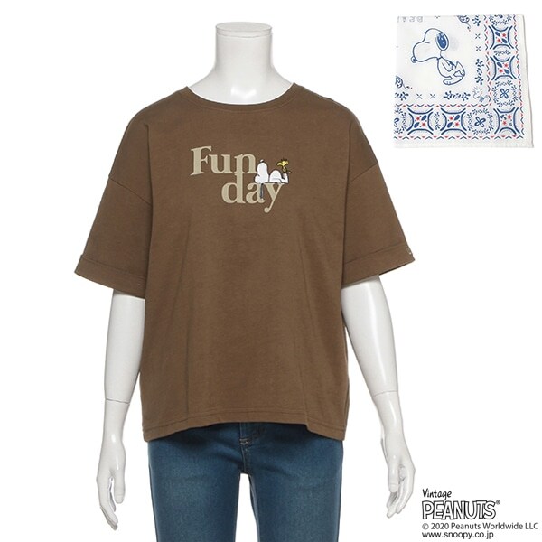 Narumiya Online ナルミヤ オンラインの公式通販サイト Peanutsコラボ バンダナつき袖ロールアップロゴtシャツ S 140 茶 ジュニア