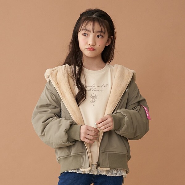 Narumiya Online ナルミヤ オンラインの公式通販サイトフェイクファーリバーシブルma 1 S 140 薄ベージュ ジュニア