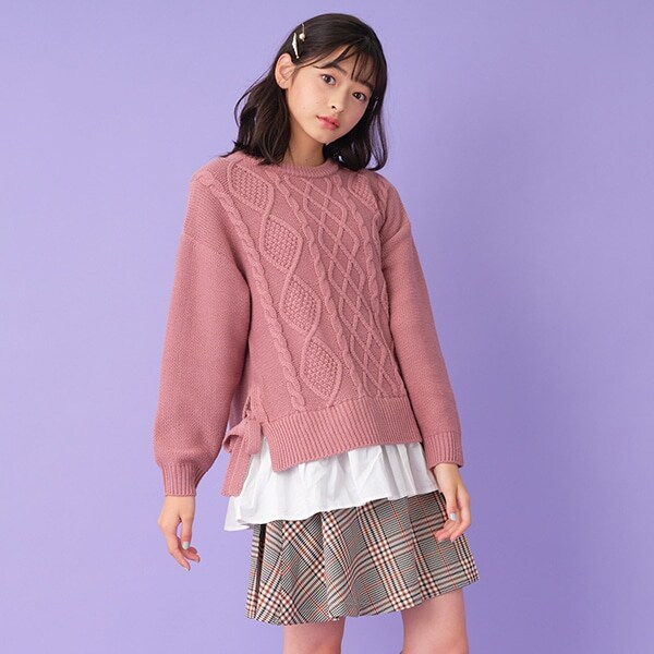 Narumiya Online ナルミヤ オンラインの公式通販サイト裾フリルフェイクレイヤードニット S 140 プラム ジュニア